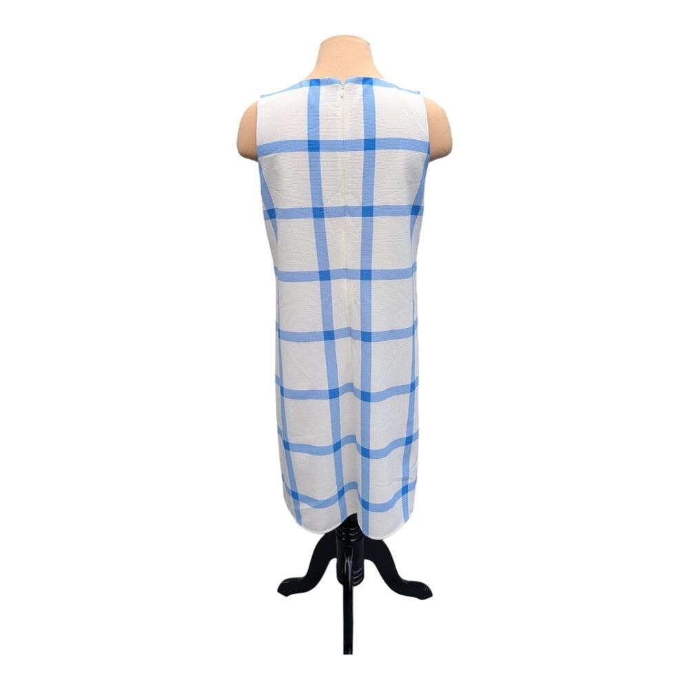 CeCe Hydrangea Windowpane Shift Dress Blue White Floral Sleeveless Lined Size 8 - Picture 2 of 7